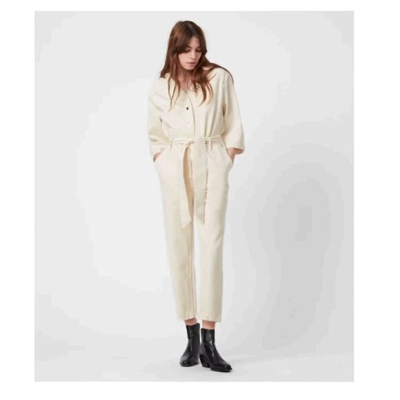 ALLSAINTS Mira Utility Denim Jumpsuit Natural White Size 4 - Picture 2 of 14